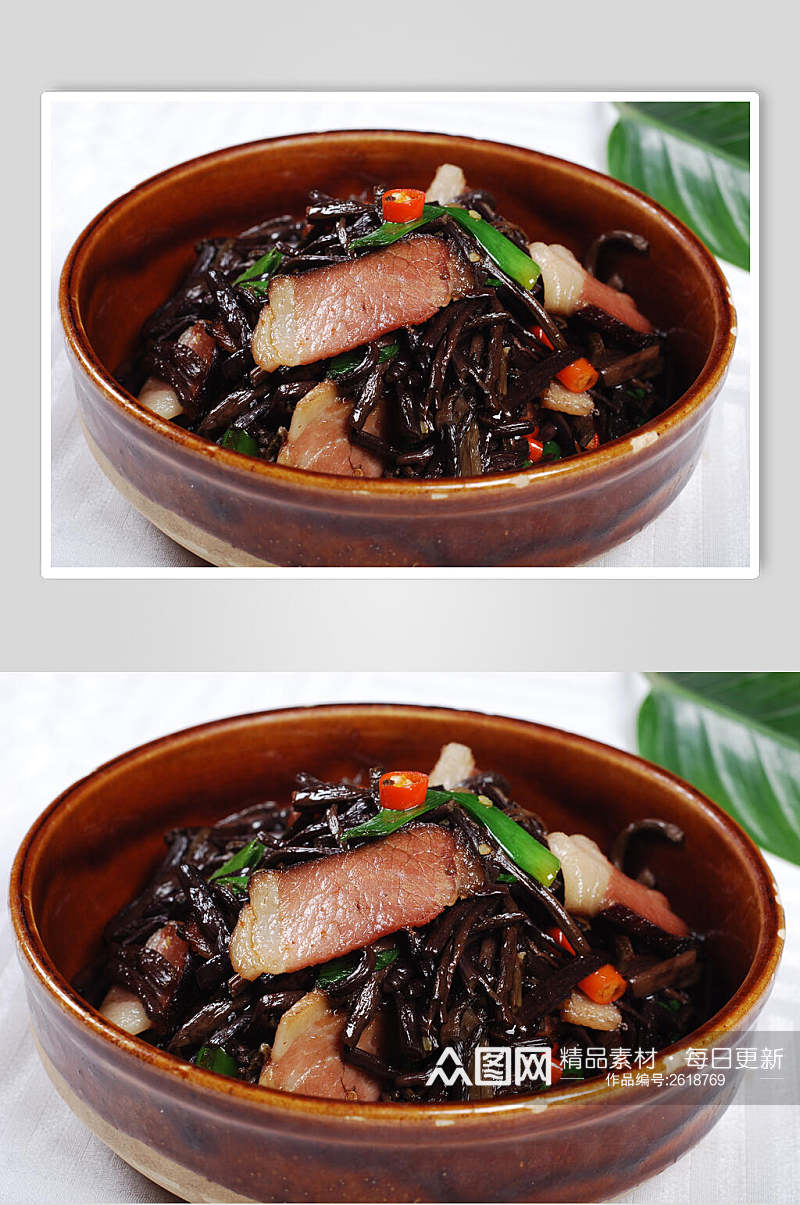 蕨菜炒腊肉食物高清图片素材