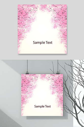 高端粉色日本樱花自然风光插画矢量素材