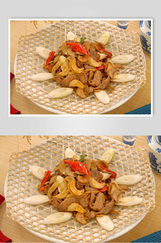竹篱鲍菇牛柳餐饮食品图片