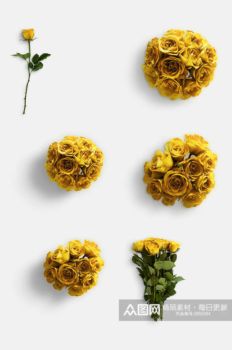 清新黄色花束玫瑰花免抠元素素材