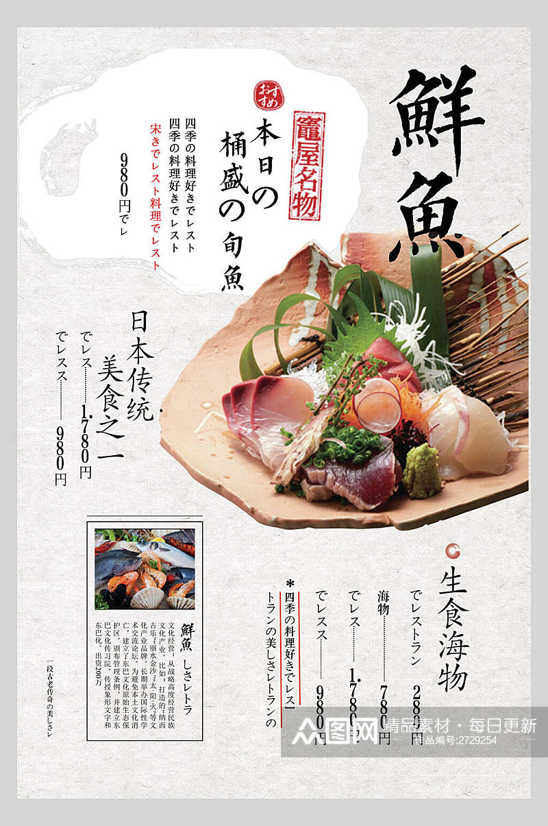 日系鲜鱼寿司海鲜海报素材