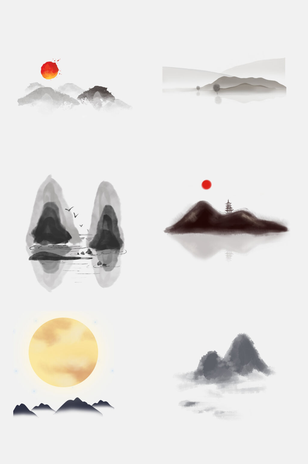 中国风水墨山水风景免抠设计素材素材