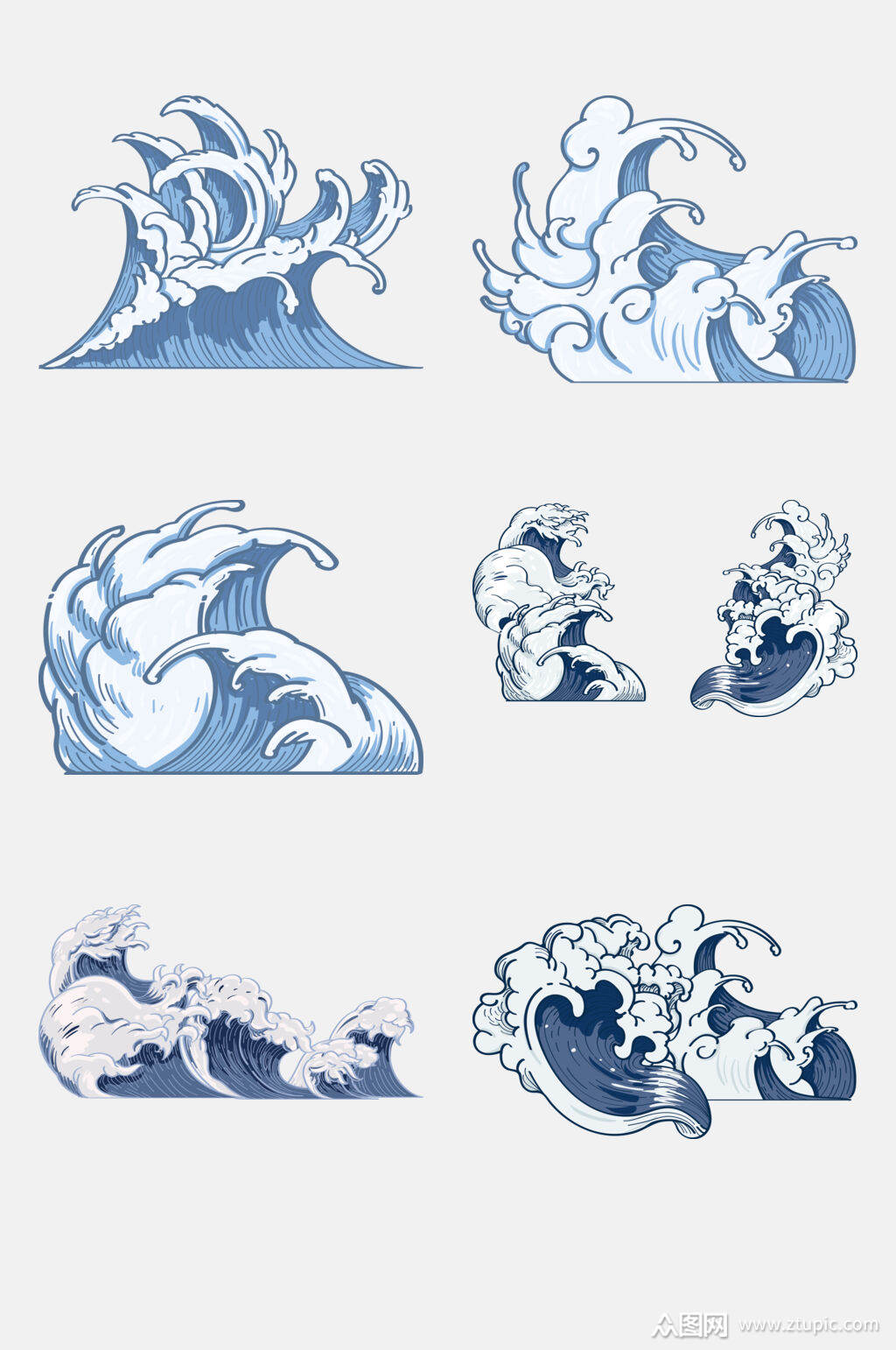 时尚国潮浪花海浪免抠元素