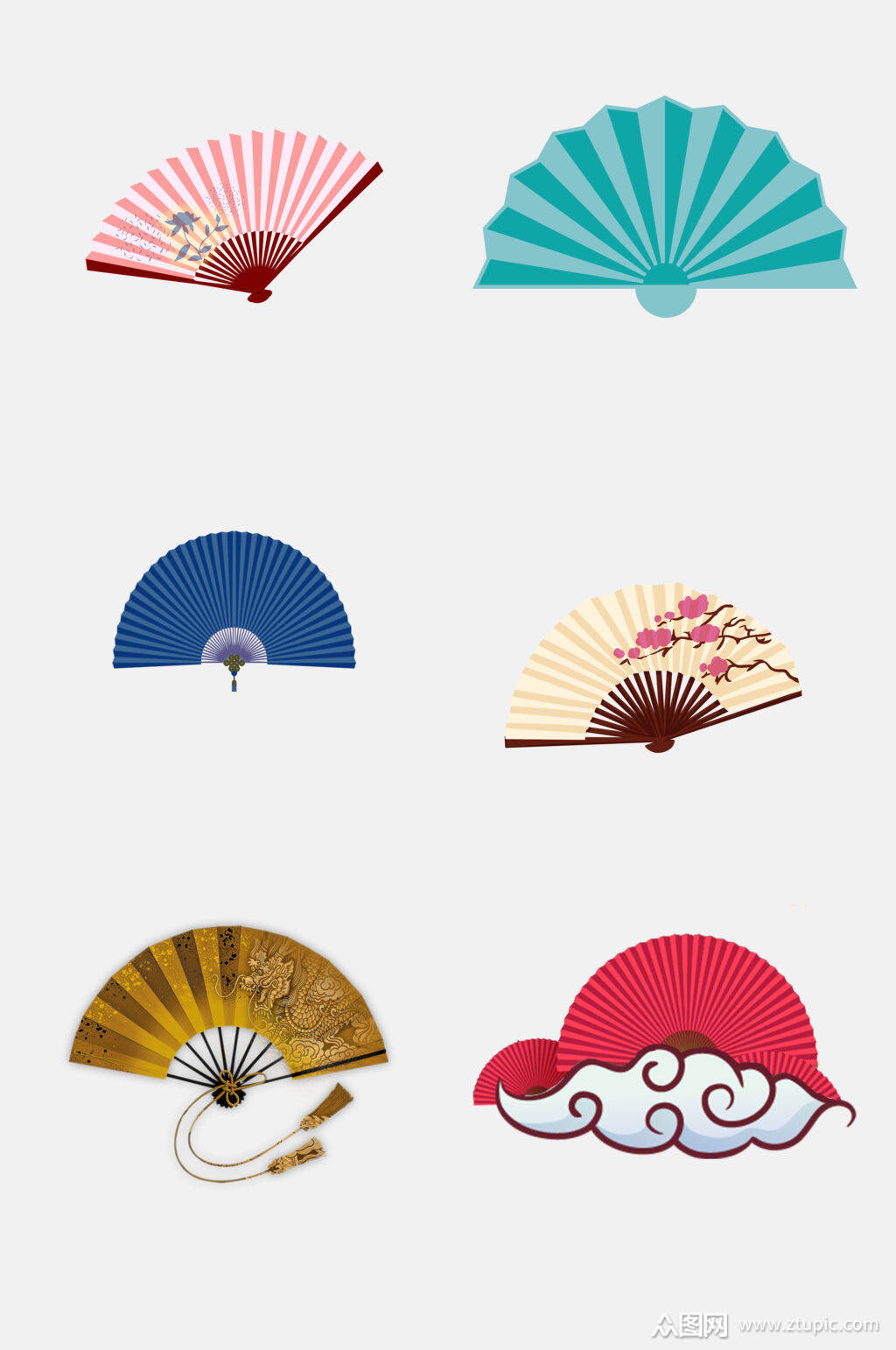国潮简洁中国风古风折叠扇子免抠设计素材