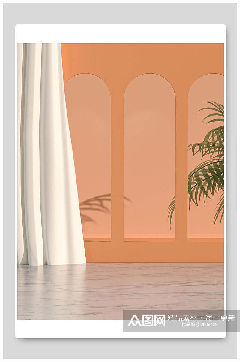 清新橘色时尚电商商品展示台背景素材素材
