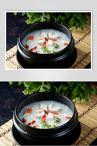 蟹柳豆腐粥食物高清图片