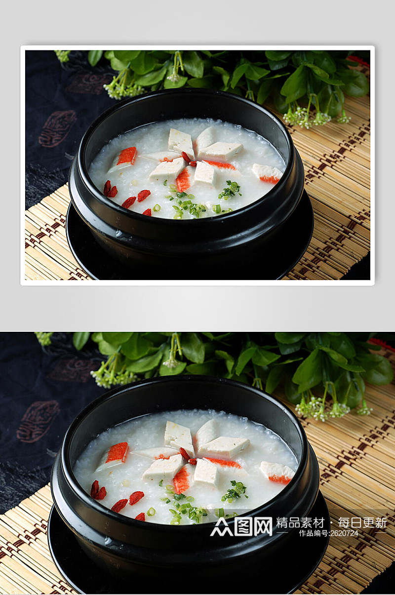 蟹柳豆腐粥食物高清图片素材