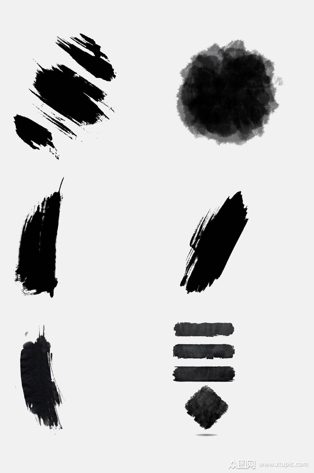简洁创意水墨毛笔墨迹墨点免抠素材