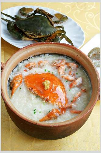 鲜香美味虾蟹粥食品摄影图片