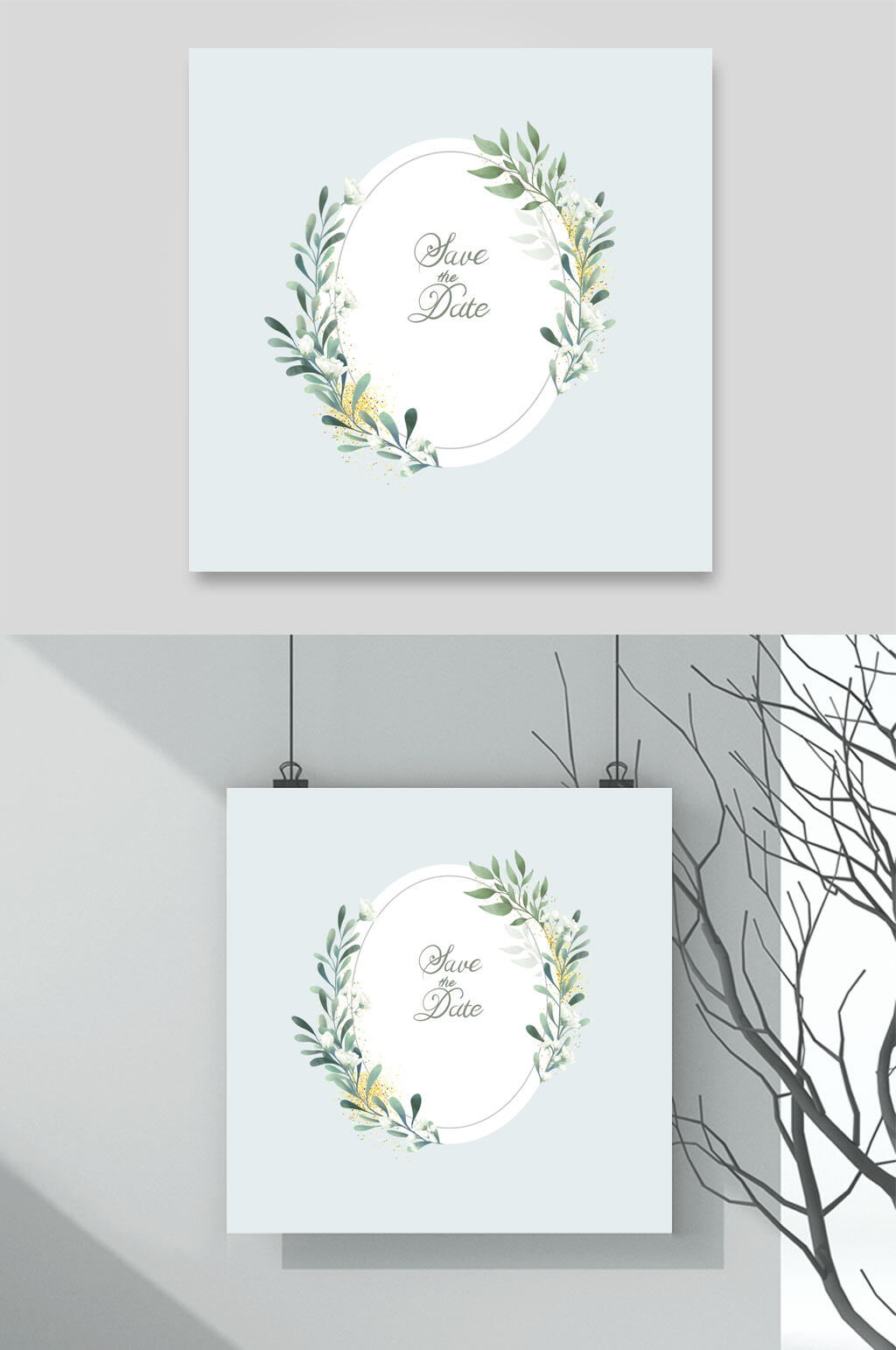 简约蓝色花卉边框素材素材