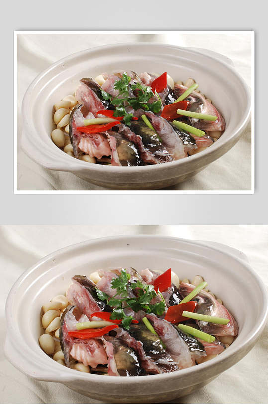 蒜子砂锅焗鱼头餐饮摄影图片