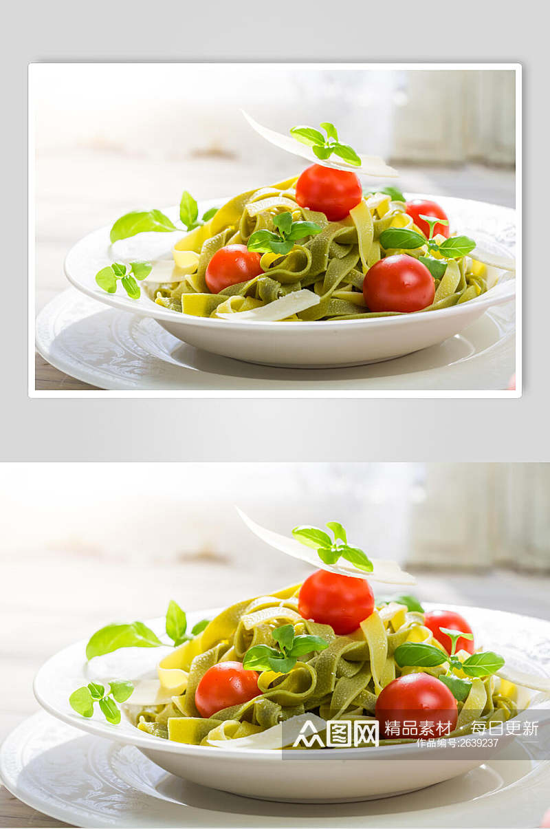 健康美味西红柿炒面食品西餐美食摄影图素材