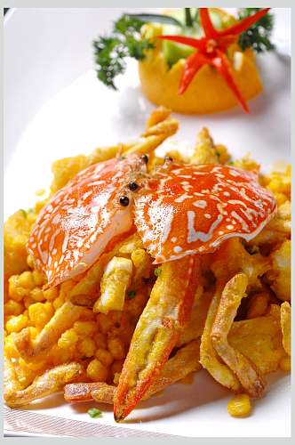热菜金沙焗花蟹时价餐饮摄影图片
