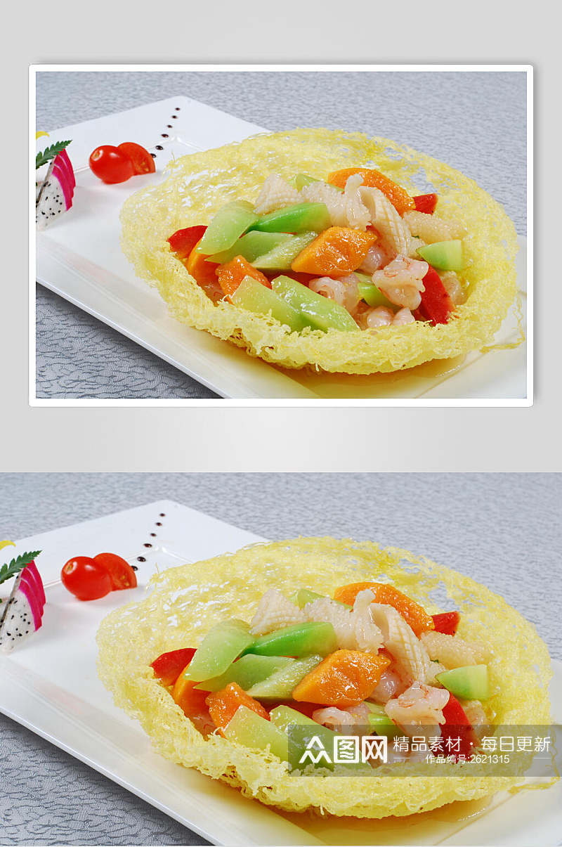 五彩木瓜炒双鲜餐饮食品图片素材