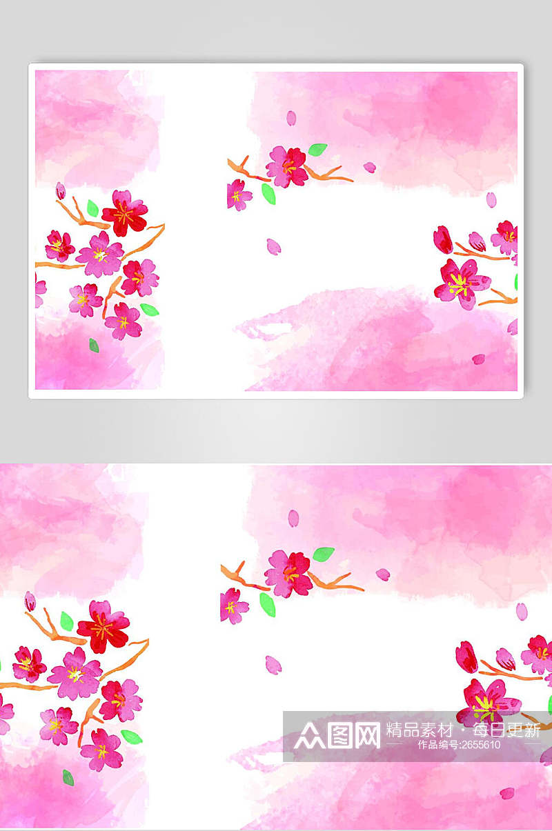 时尚水彩日本樱花自然风光插画矢量素材素材