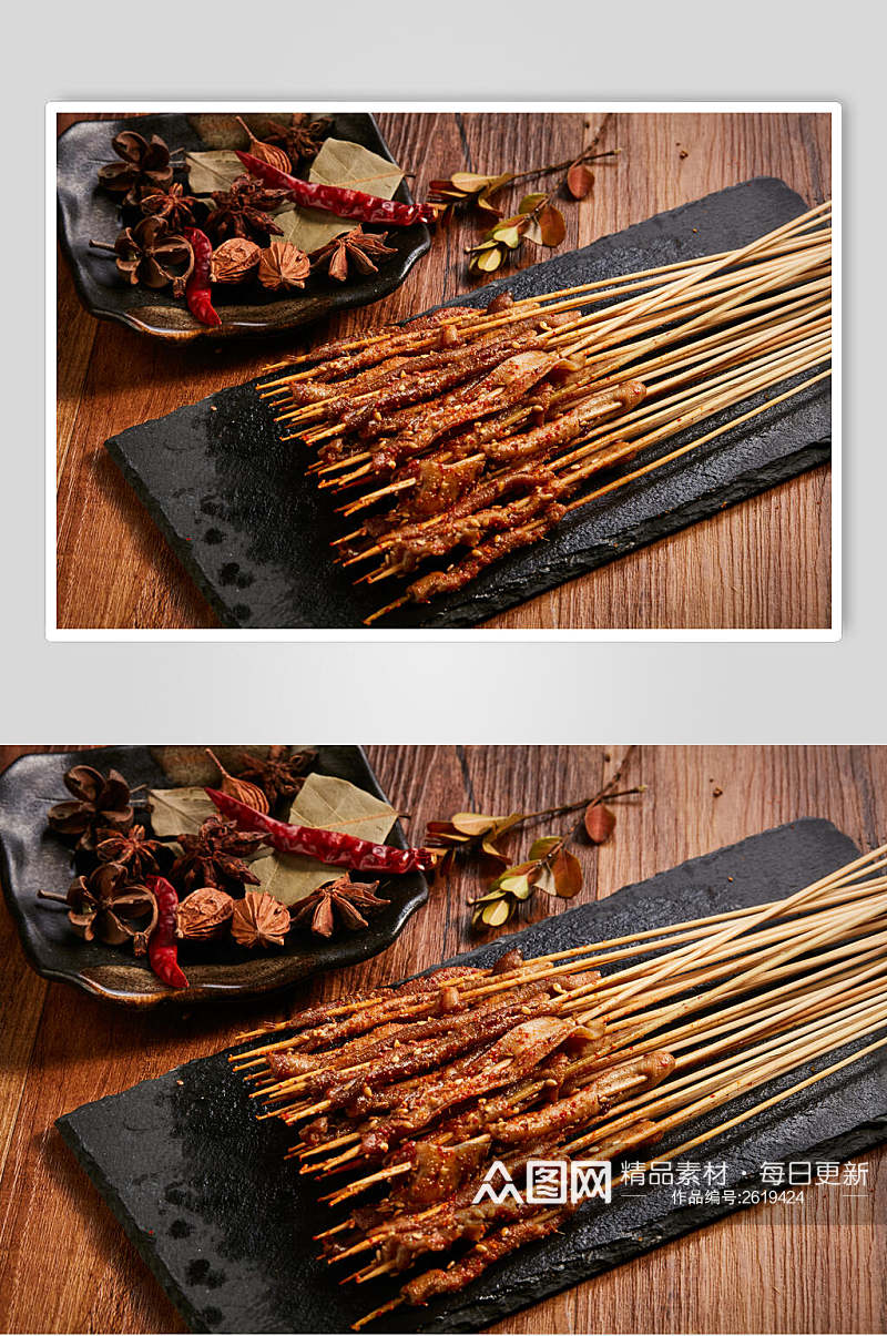 烧烤烤鸭肠食物摄影图片素材