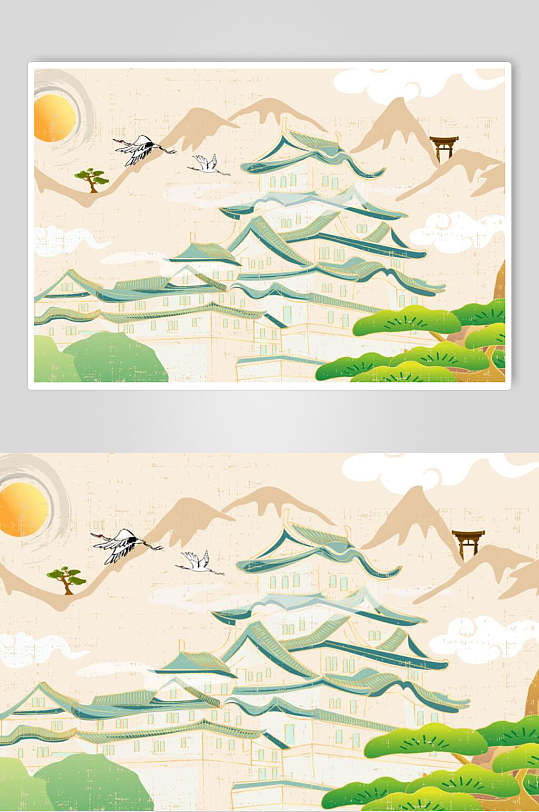 唯美中国风光插画矢量素材卡通漫画个性古代建筑