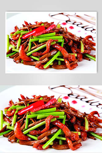 茶树菇炒爽肉食物高清图片