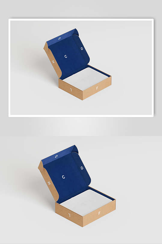 蓝色里面瓦楞纸飞机盒贴图样机