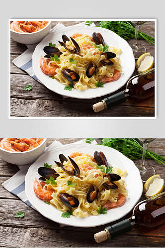 新鲜海鲜面西餐美食摄影图