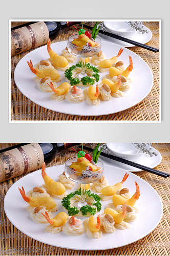 豆泥沙拉虾食物高清图片