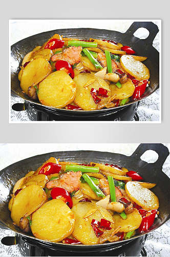 香辣美味素菜干锅土豆片食物高清图片