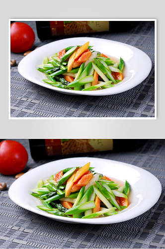 新鲜木瓜炒芦笋食物高清图片