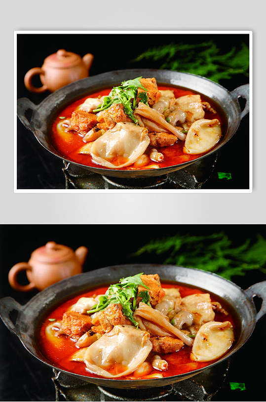 干锅鱼杂食物摄影图片