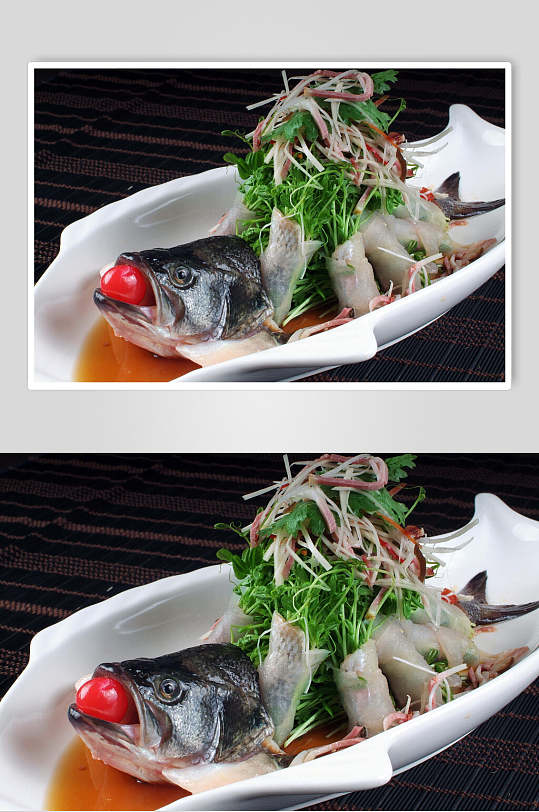 河鲜清蒸鲈鱼卷餐饮摄影图片