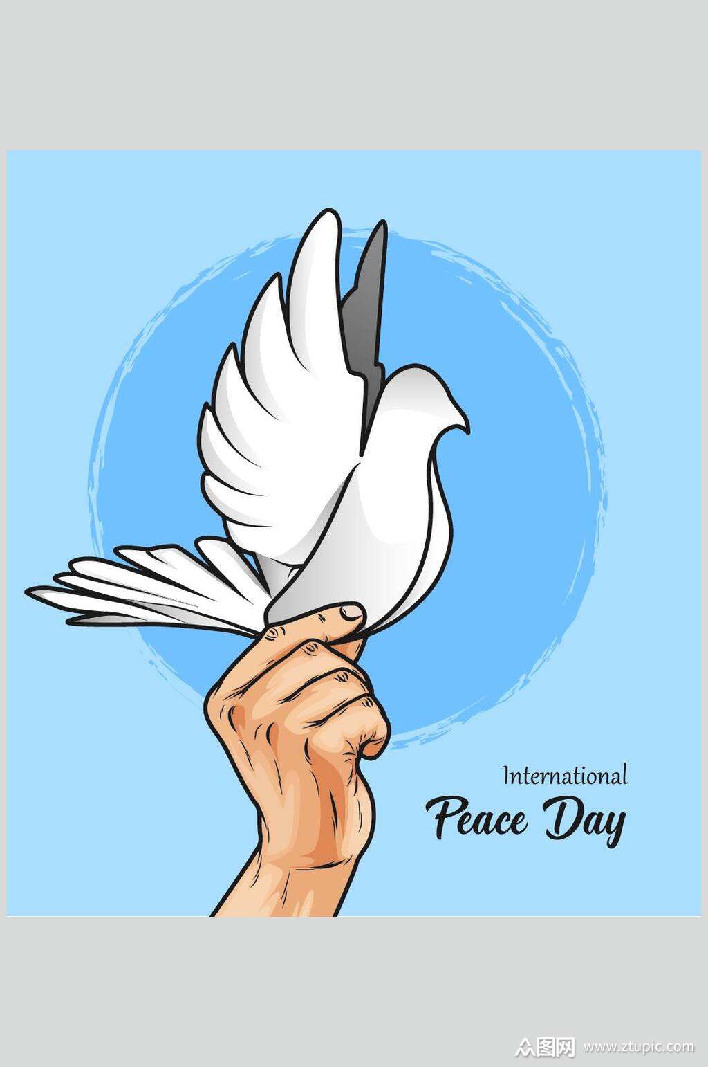 简约蓝色鸽子手部动作插画矢量素材素材