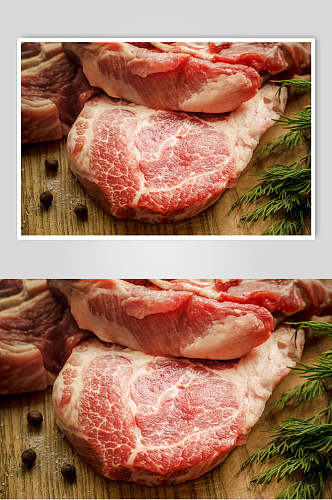 新鲜肥瘦相间食物肉片摄影图