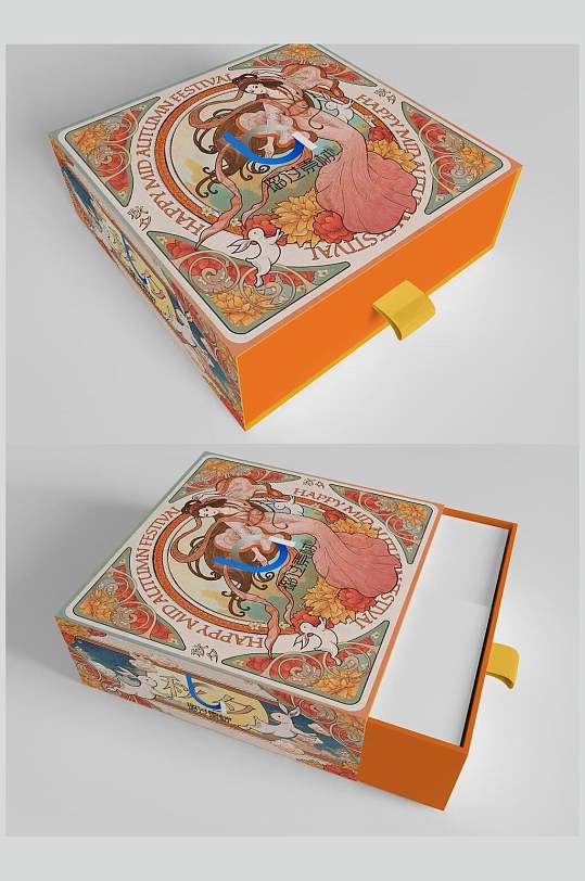中国风抽拉盒子月饼包装样机