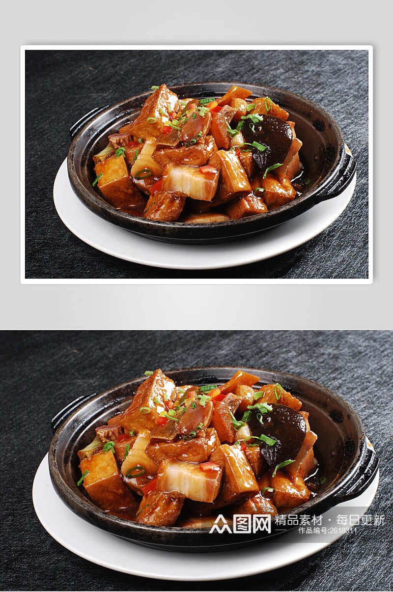 烧肉香菇豆腐煲高清图片素材