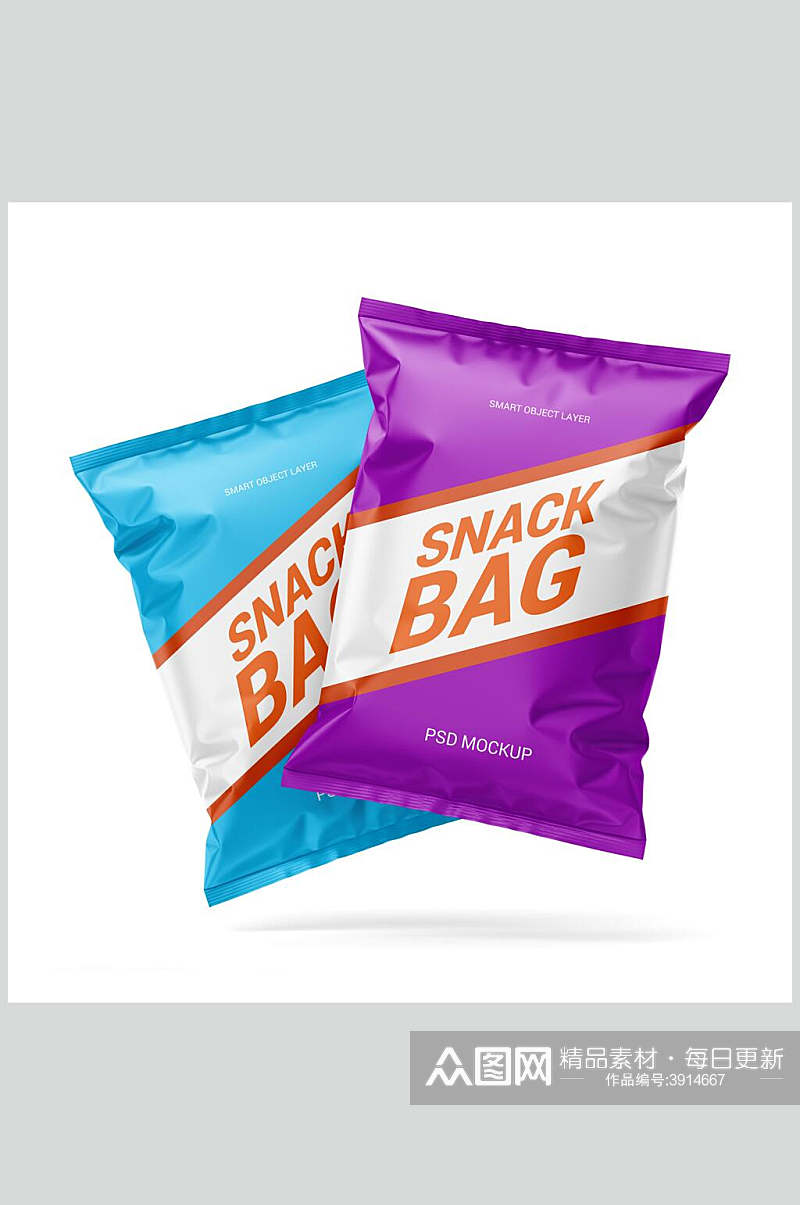 膨化食品紫色蓝色包装袋样机素材