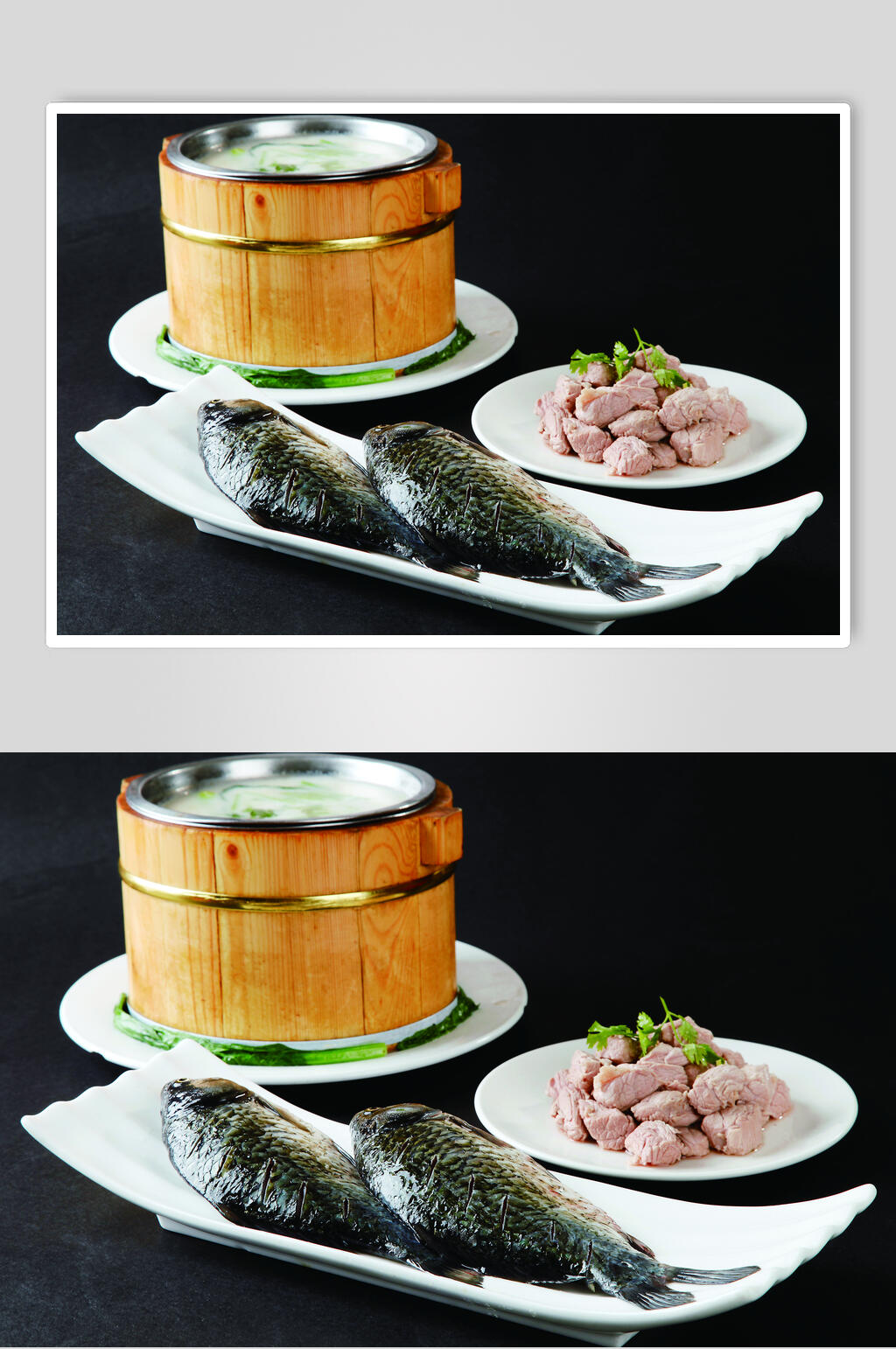 鱼羊一桶鲜食物摄影图片素材
