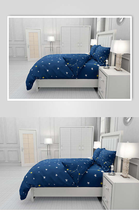 蓝色床上用品床罩样机-众图网