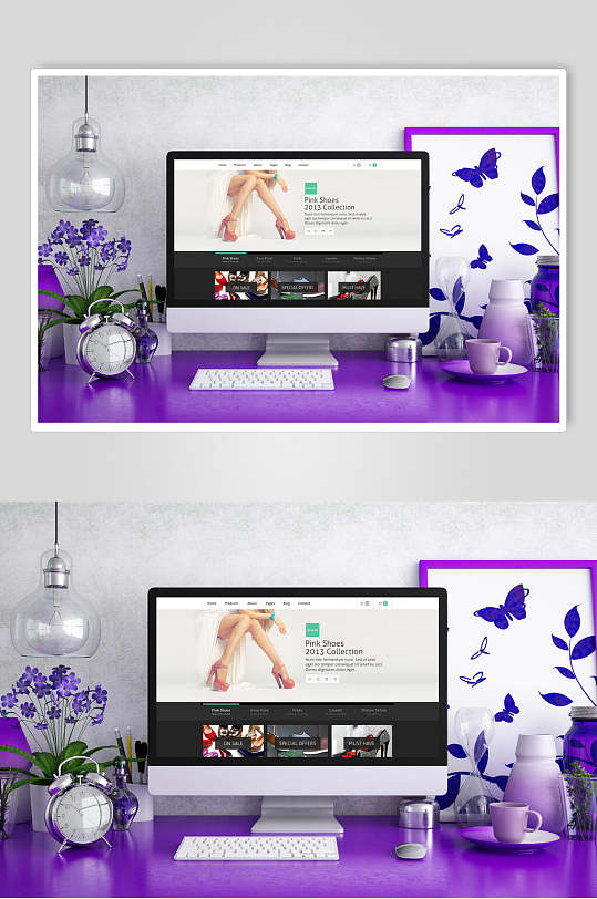 紫色创意大气台式电脑显示器样机