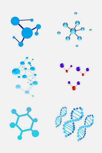 蓝色生物基因医疗化学分子免抠设计素材