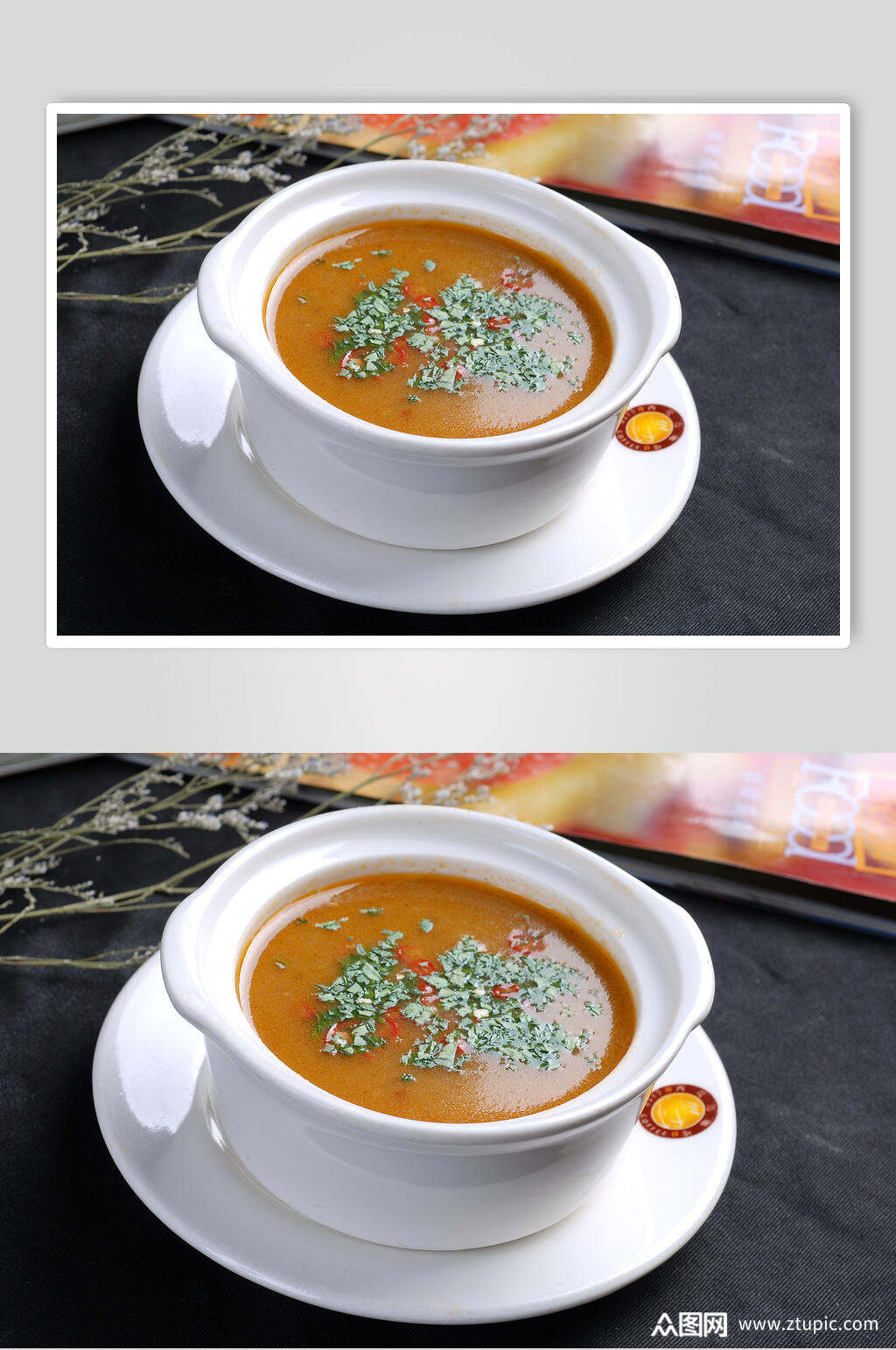 西餐汤海鲜酸辣汤高清图片