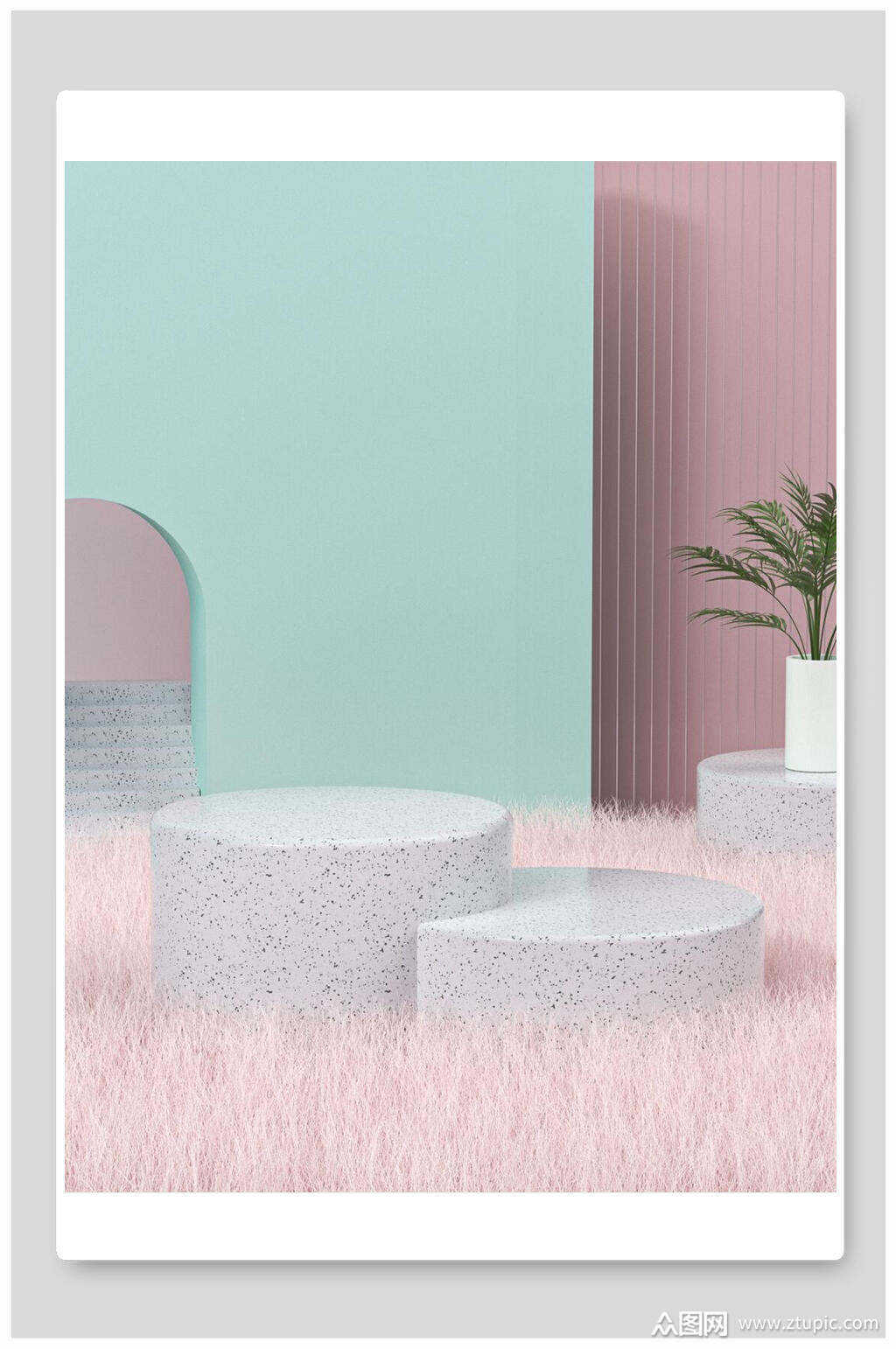 粉紫色时尚电商商品展示台背景素材