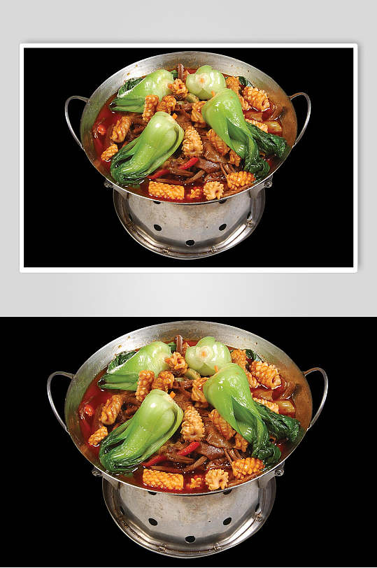 干锅鲜鱿茶树菇食物图片