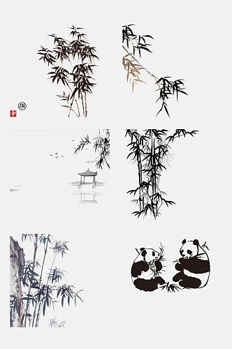 中国风水墨竹子熊猫免抠设计素材