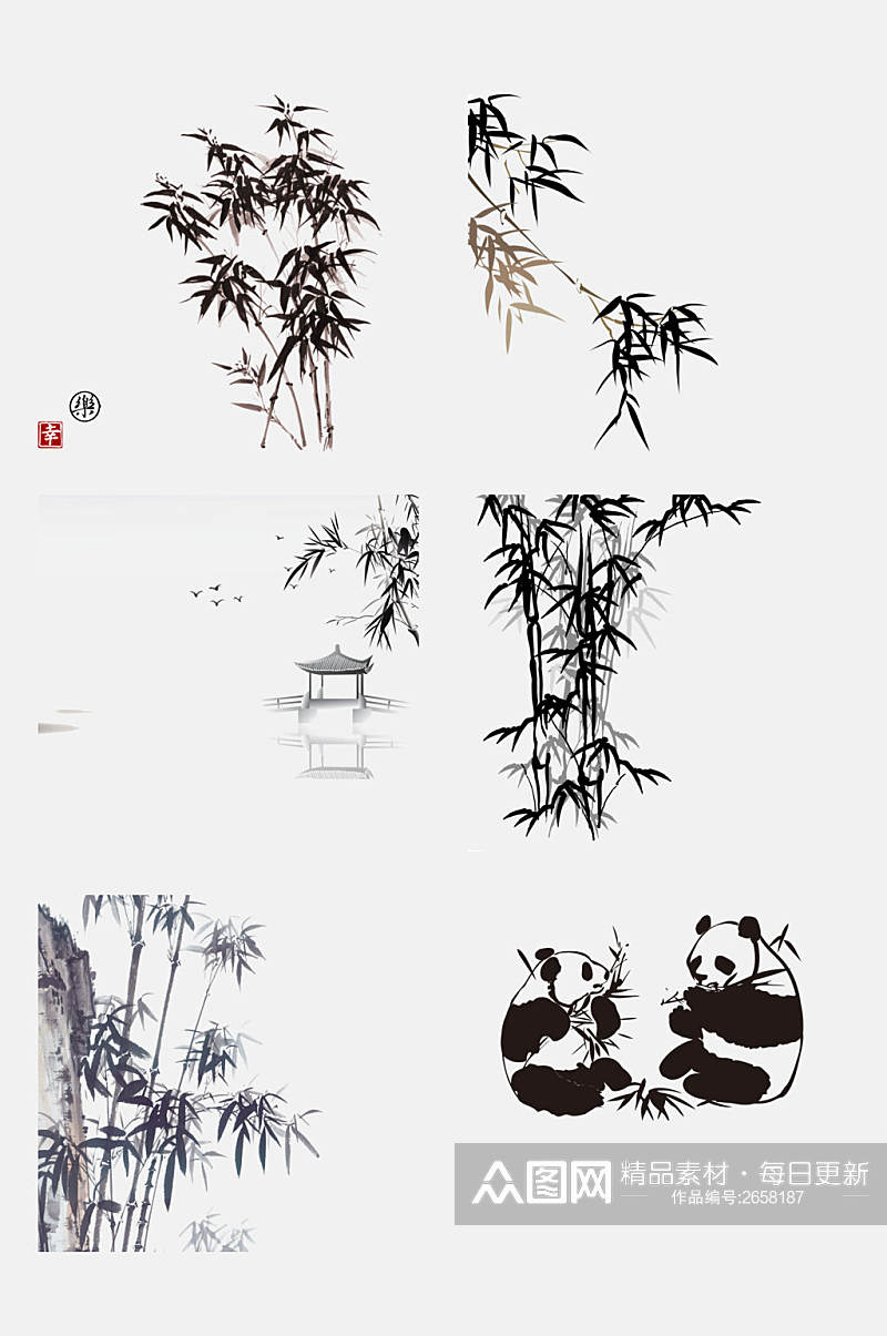 中国风水墨竹子熊猫免抠设计素材素材
