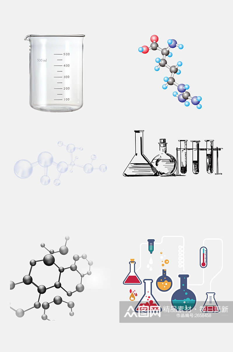 水墨风化学分子免抠元素素材