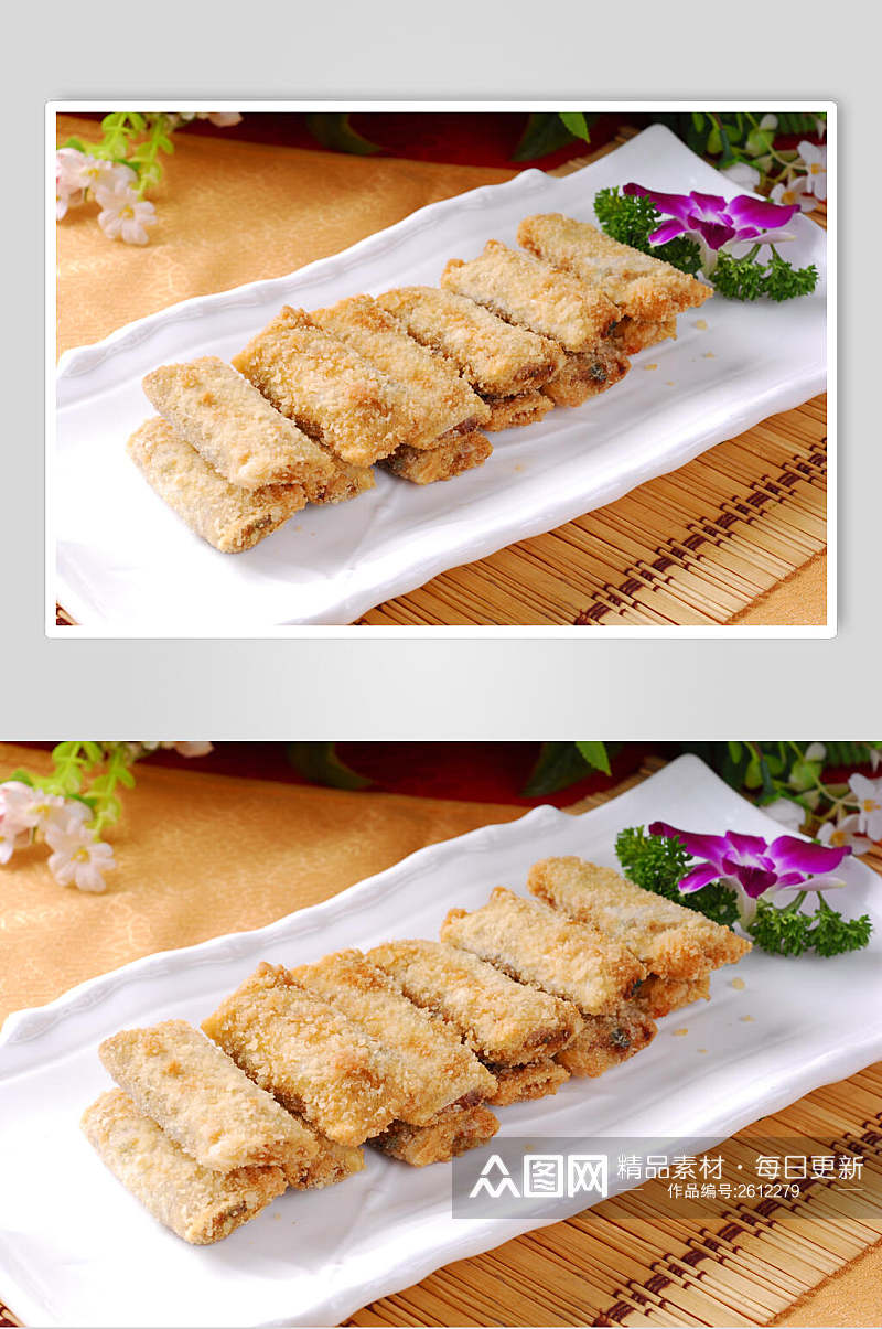 热菜韭香鸭卷食品高清图片素材