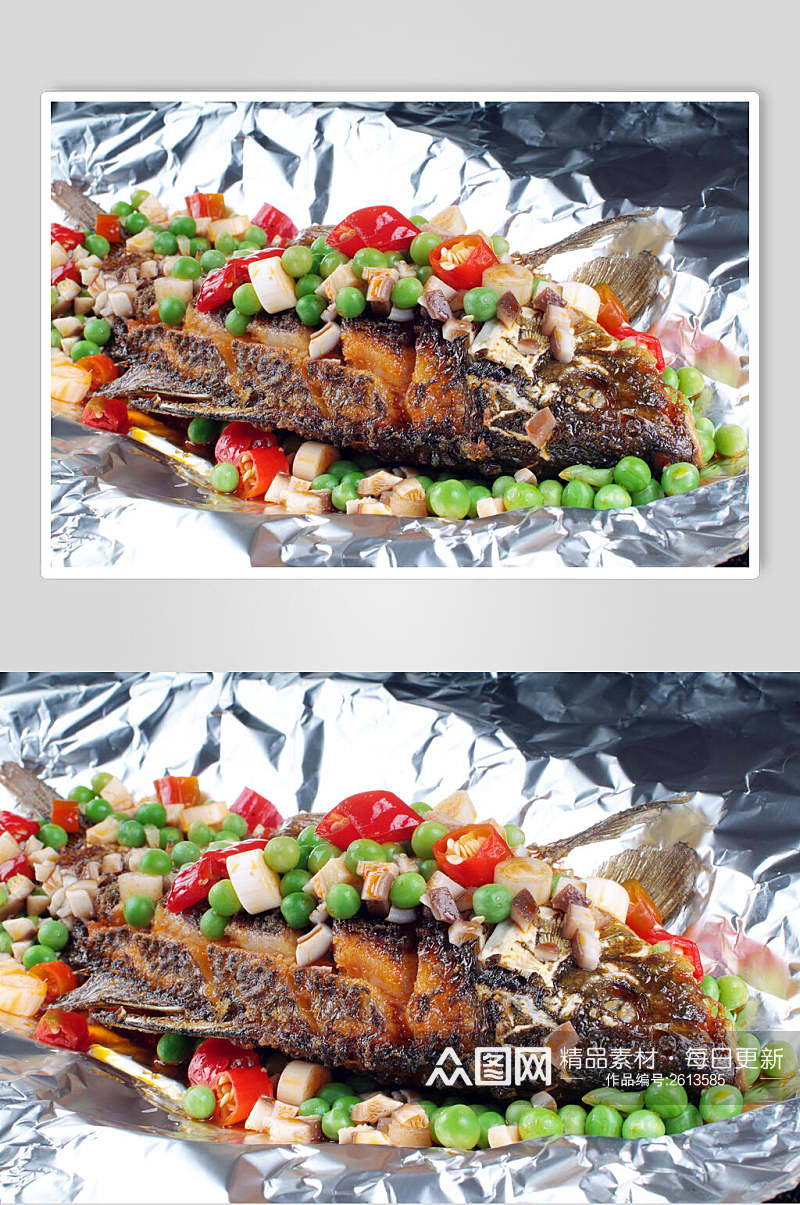 海鲜火焰纸包鱼餐饮摄影图片素材