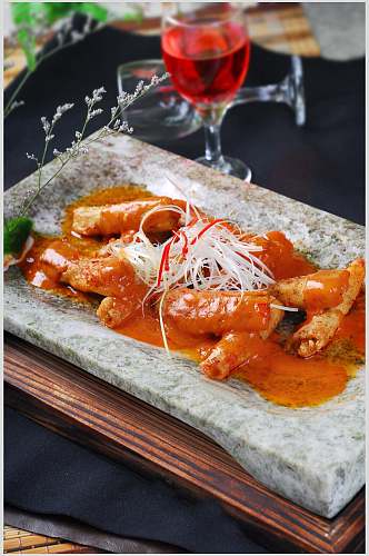 鹅肝酱焗鸡腿菇食品摄影图片