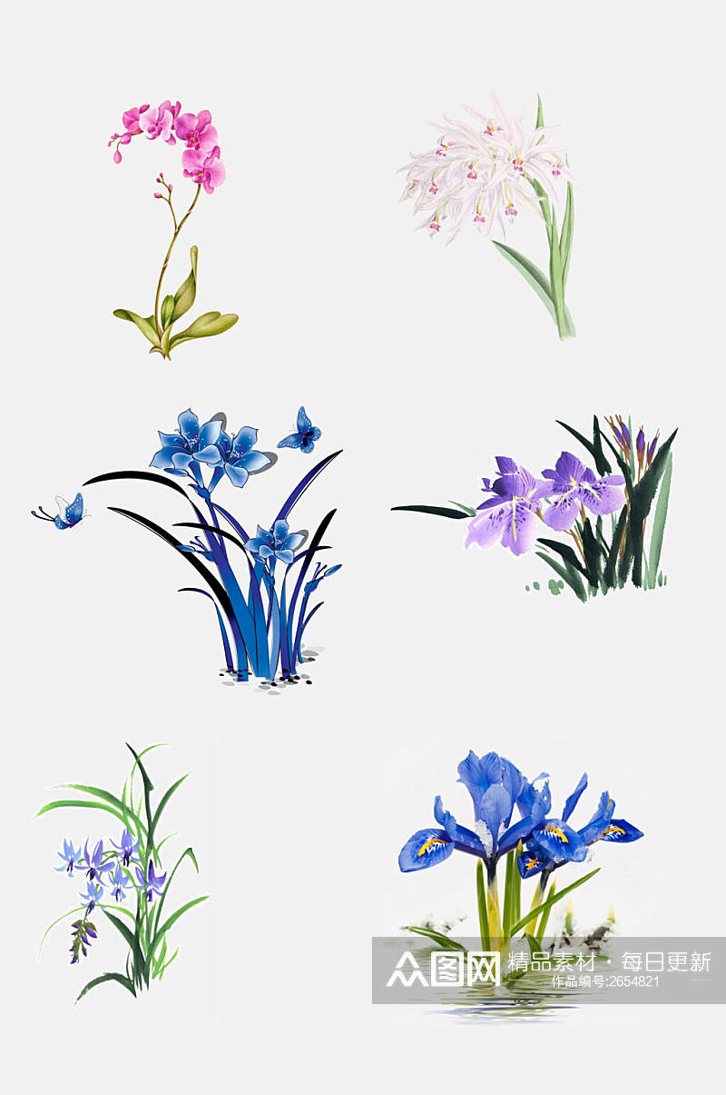 淡雅中国风水墨手绘鲜花兰花免抠素材素材