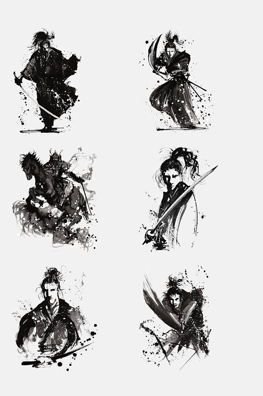 水墨风武侠人物免抠元素