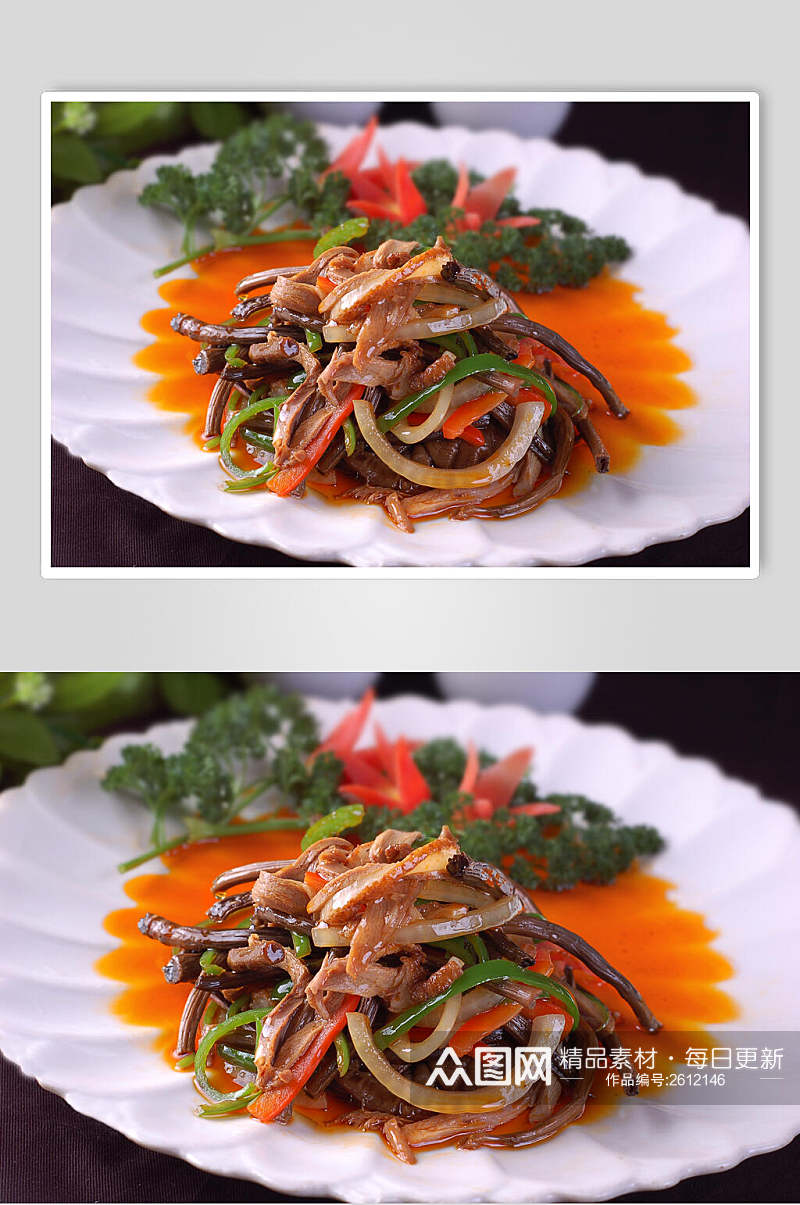 茶树菇爆鸭丝食品高清图片素材